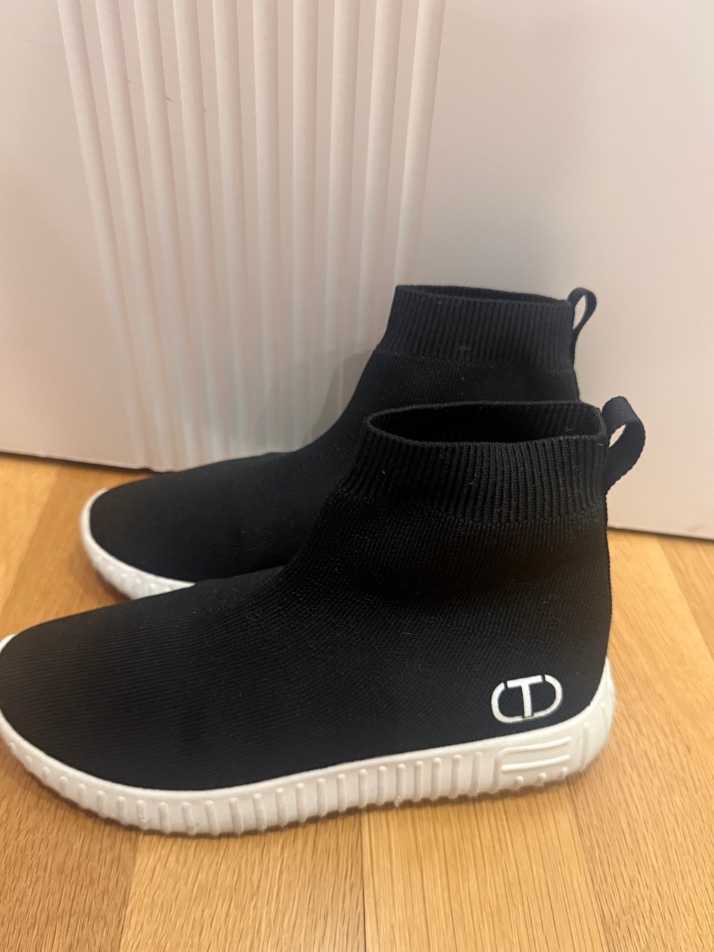 Twin-Set Black Knit Sock Sneakers with White Sole